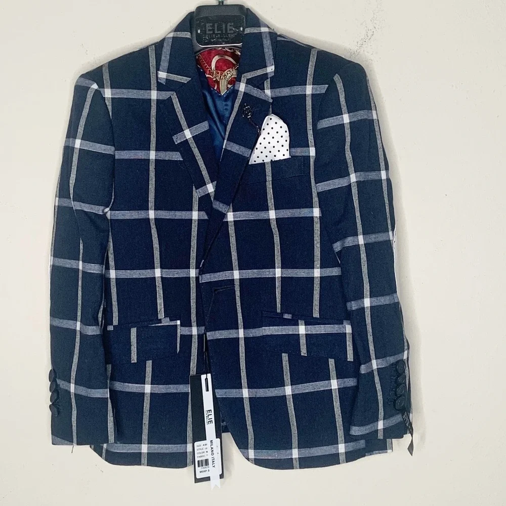 Boys Navy Plaid blazer size 4/5 - Picture 1 of 8